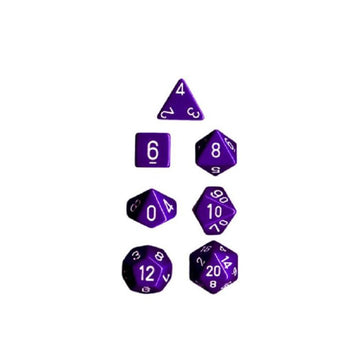 Polyhedral 7-Die Opaque Dice Set - Purple with White