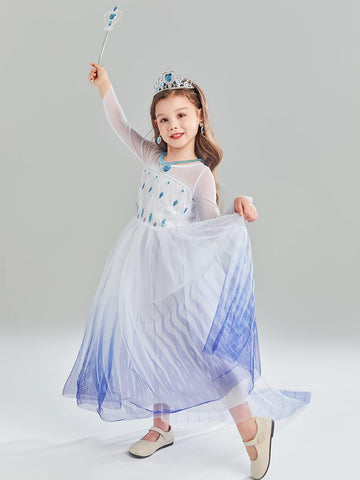 Sototoo Elsa Costume Long Sleeves Princess Dress Queen White Costume Cosplay Dress Up With Accessories Halloween (White,7-8Years