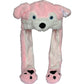 Joyhy Kids Adults Plush Hat Ear Moving Ear Flap Hat With Paw Pink Wolf