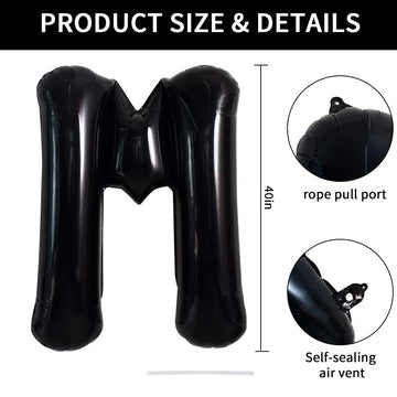 Toniful 40 Inch Large Black M Letter Balloons Jumbo Helium Balloons,Foil Mylar Big Alphabet Balloons For Birthday Party Annivers