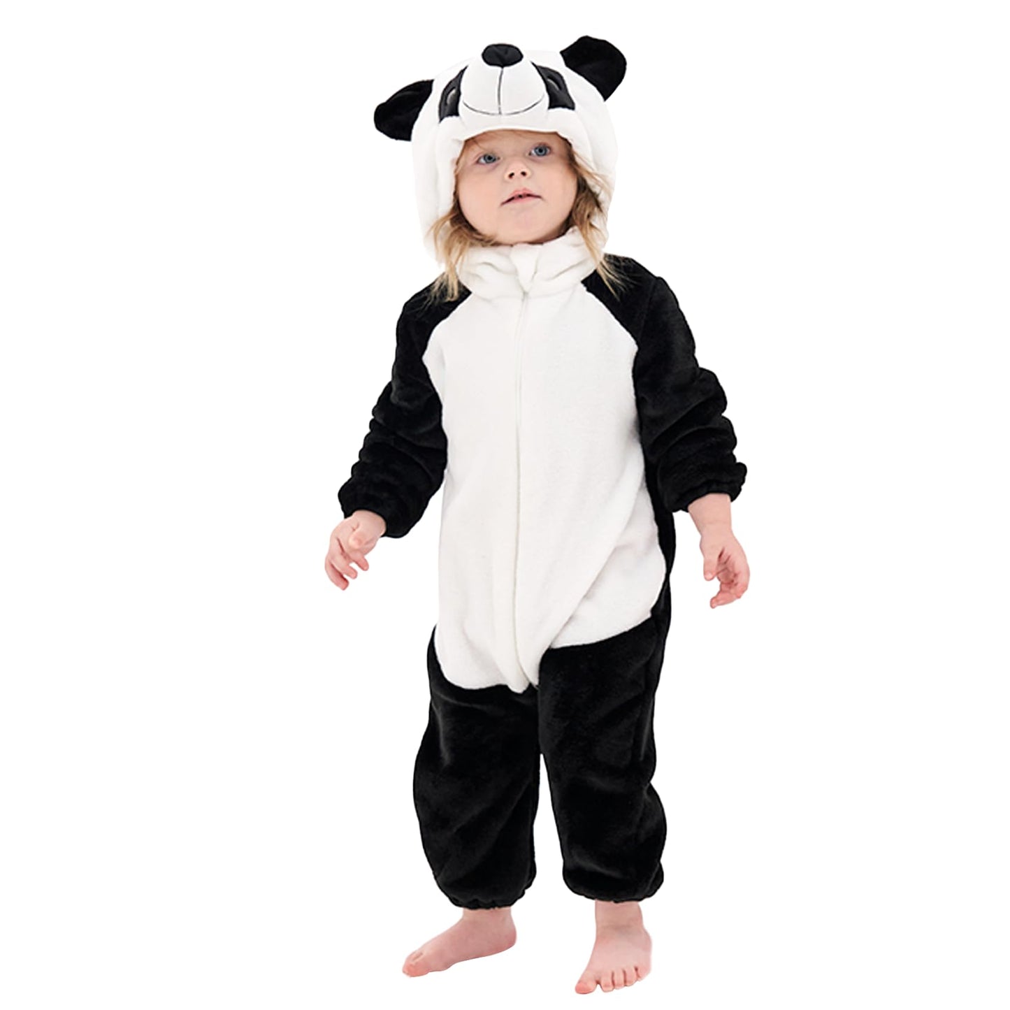 Lonulain Unisex Baby Animal Costume Pajamas, Infant Flannel Hooded Halloween Romper Cosplay Costume/Homewear/Sleepwear (Panda,3-