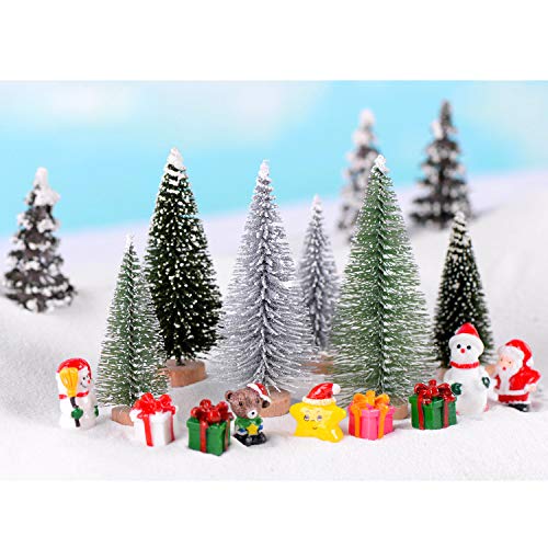 Emien 7 Pieces Snow Villa House Christmas Winter Miniature Ornament Kits For Diy Dollhouse Decoration Fairy Garden Plant Décor, Birthday Gift For Children
