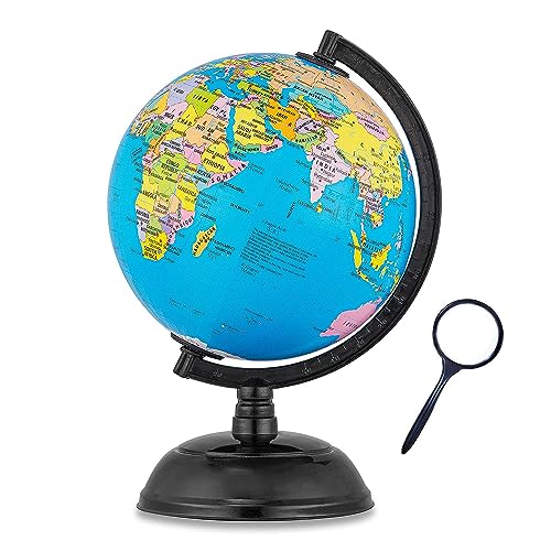 Magicwand Metal & Board Political Educational Laminated Rotating World Globe With Metal Base (5 Globe Black Metai With Magnifie