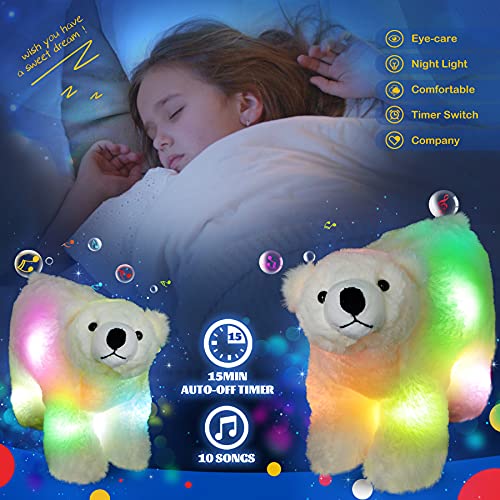 Glow Guards Musical Light up Polar Bear Stuffed Animal Singing Soft Plush Toy with LED Night Lights Nursery Songs Glow Bedtime P