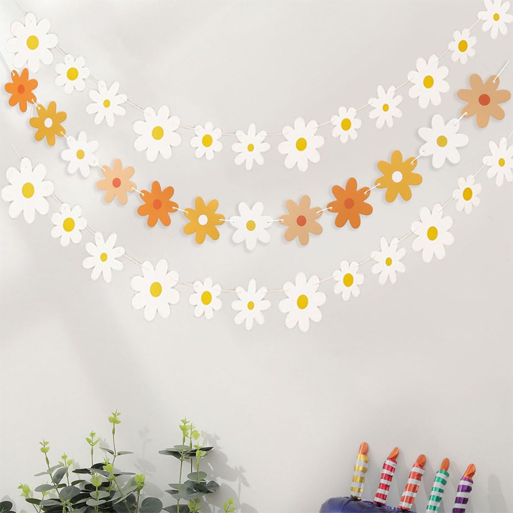 SAMOKA Daisy Banner,3 Packs Groovy Party White Daisy and Colorful Daisy Flower Banners,Daisy Birthday Party Decorations,Daisy Pa