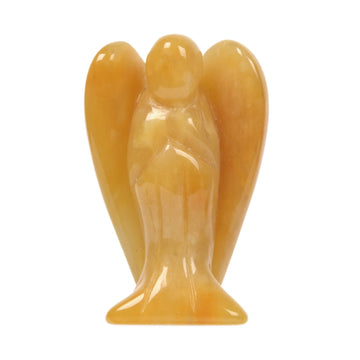 Carved Yellow Jade Gemstone Peace Angel Pocket Guardian Angelhealing Statue 2 Inch