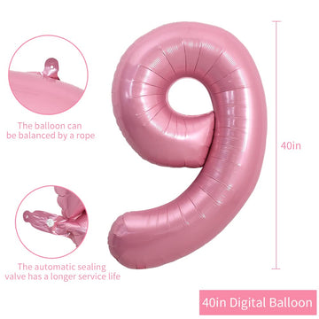 Toniful 40 Inch Light Pink Large Macaron Numbers Balloons 0-9, Number 9 Digit 9 Helium Balloons, Foil Mylar Big Number Pastel Ba