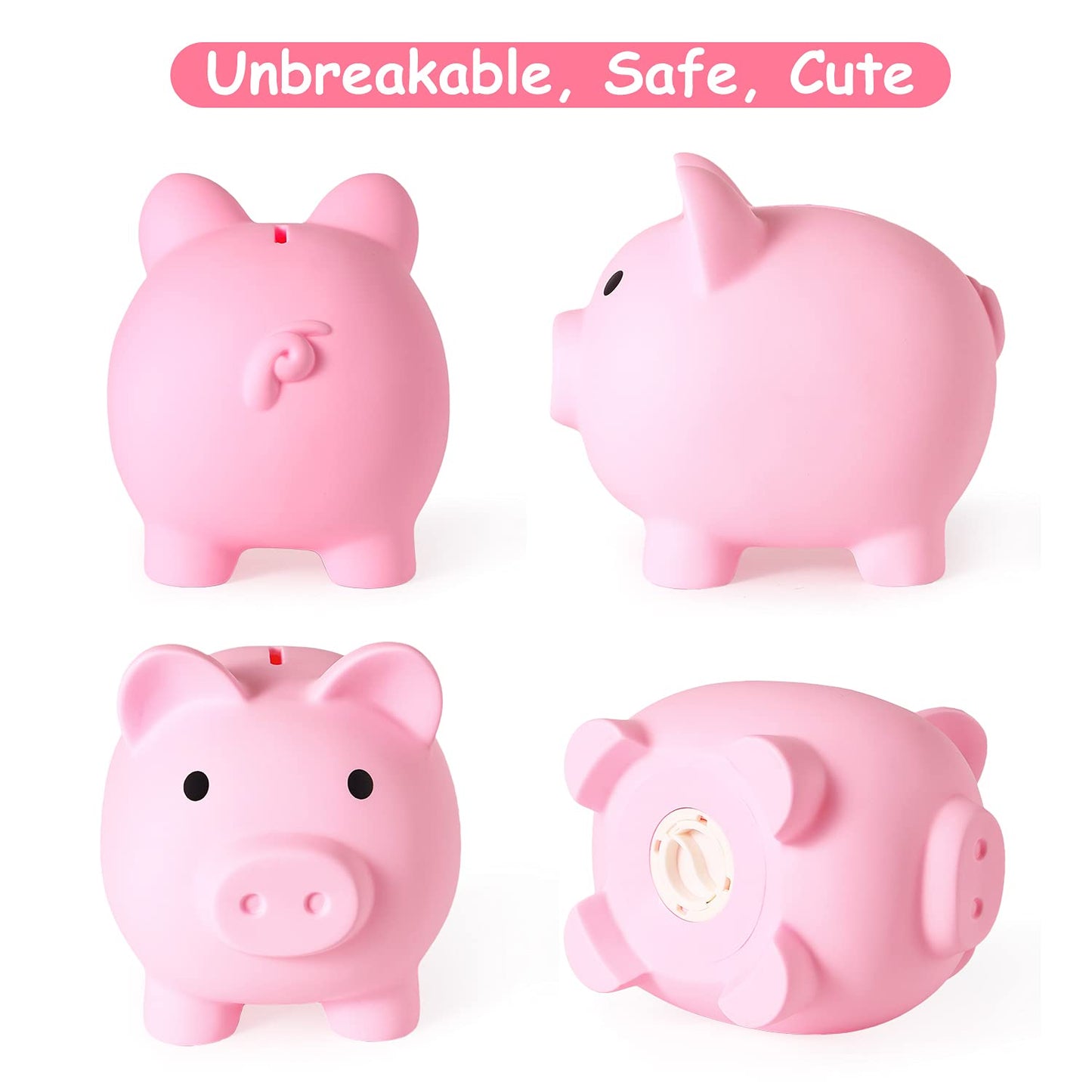 PJDRLLC Large Piggy Bank - Unbreakable Plastic Coin Bank for Kids, Pink, Model FD-61