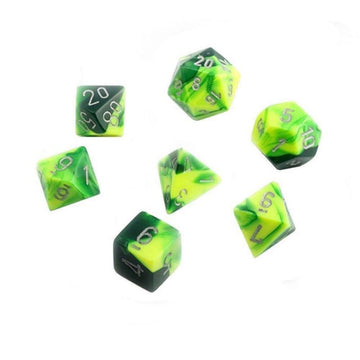 Chessex Gemini Polyhedral -Yellow with Silver 7-Die Set w 7, One Size, Green