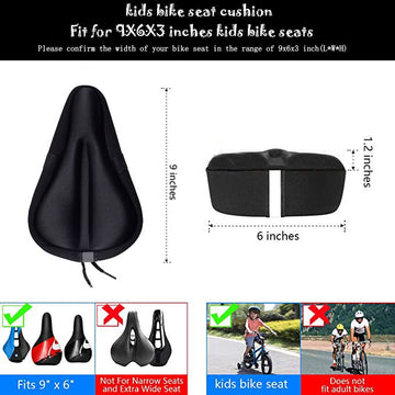 Liyamobu Kids Gel Bike Seat Cushion Cover For Boys & Girls, 9'X6' Breathable & Extra Soft Memory Foam Children Bicycle Saddle Pad With Water&Dust Resistant Cover