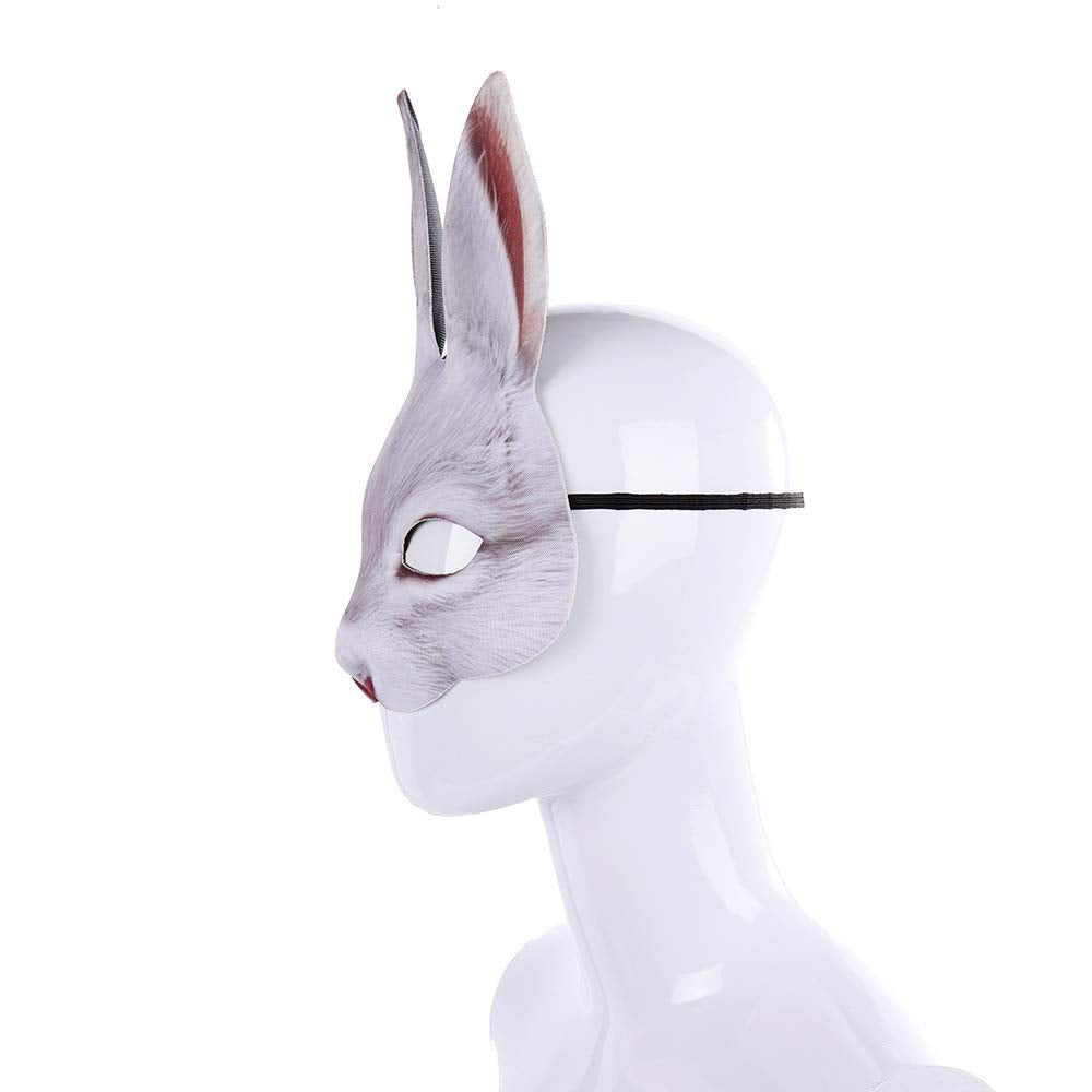 Hosfairy 1Pcs Half Face Animal Mask Rabbit Mask Horror Rabbit Mask for Halloween Easter Costume Party Cosplay Props (White)