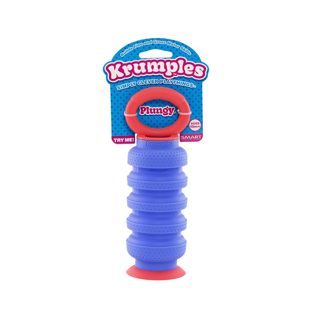 KRUMPLES Plungy Blue Sensory Suction Toy for Ages 10M+ | BPA-Free Silicone Fidget | Promotes Fine Motor Skills | Dishwasher Safe