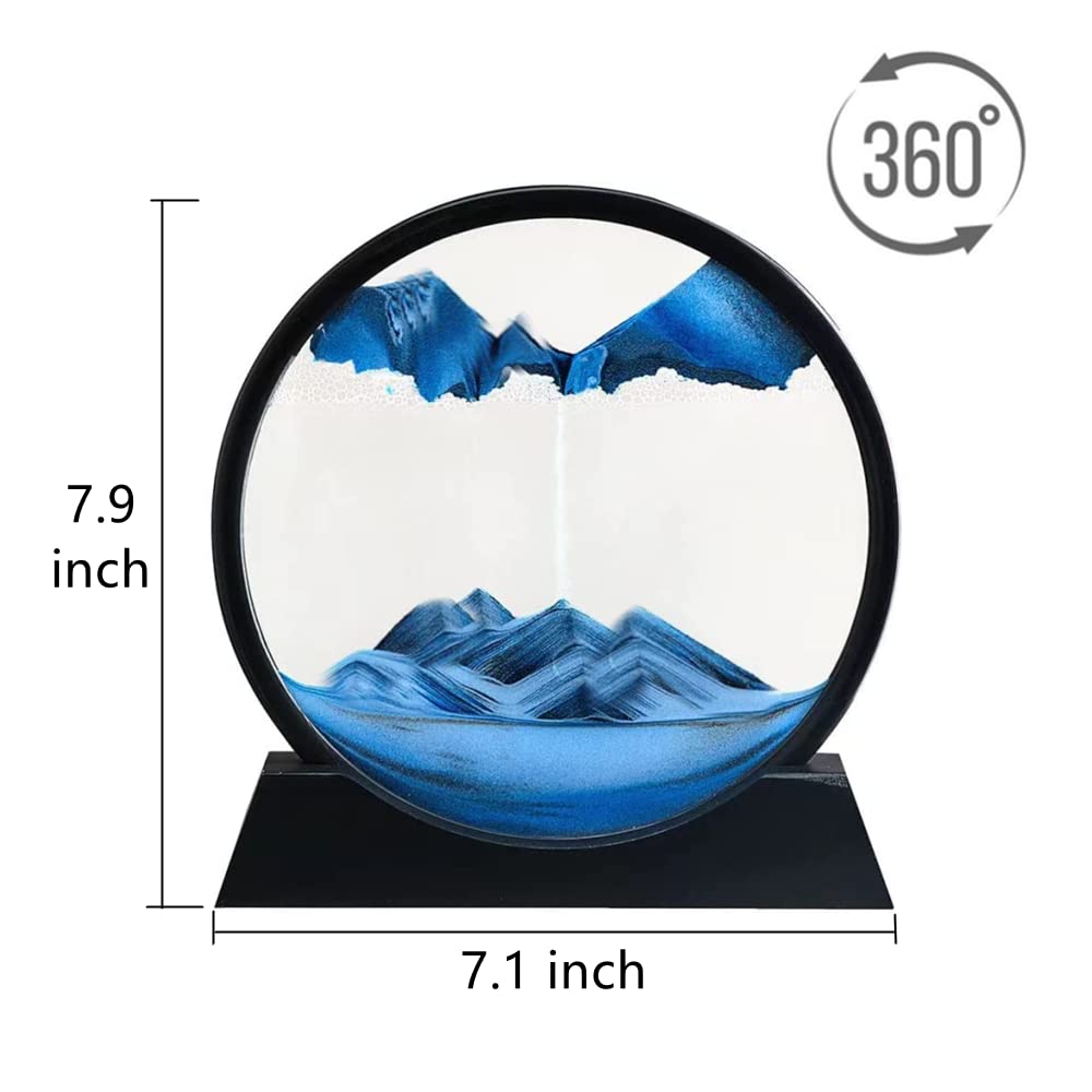 ANXUS Moving Sand Art Picture in Motion Round Glass 3D Deep Sea Sandscape Display Flowing Sand Frame, Sensory Relaxing Desktop H