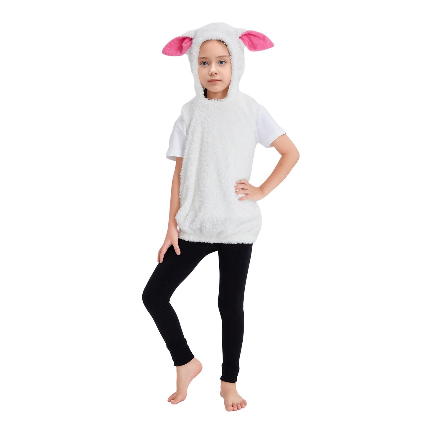 Villagepageme Kids Animal Costume Unisex Fleece Hooded Vest Cute Sheep Costume Christmas Outfit For Boys Girls (White, 4-5 Years