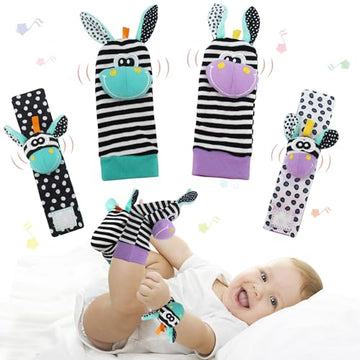 Wrist Rattle Foot Finder Sock for 0-36Months Baby Boys and Girls, Newborn Baby Soft Hand & Feet Rattle 0-3 Years, Arm Leg Babies