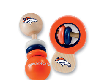 Babyfanatic Wood Rattle 2 Pack - Nfl Denver Broncos - Officially Licensed Baby Toy Set