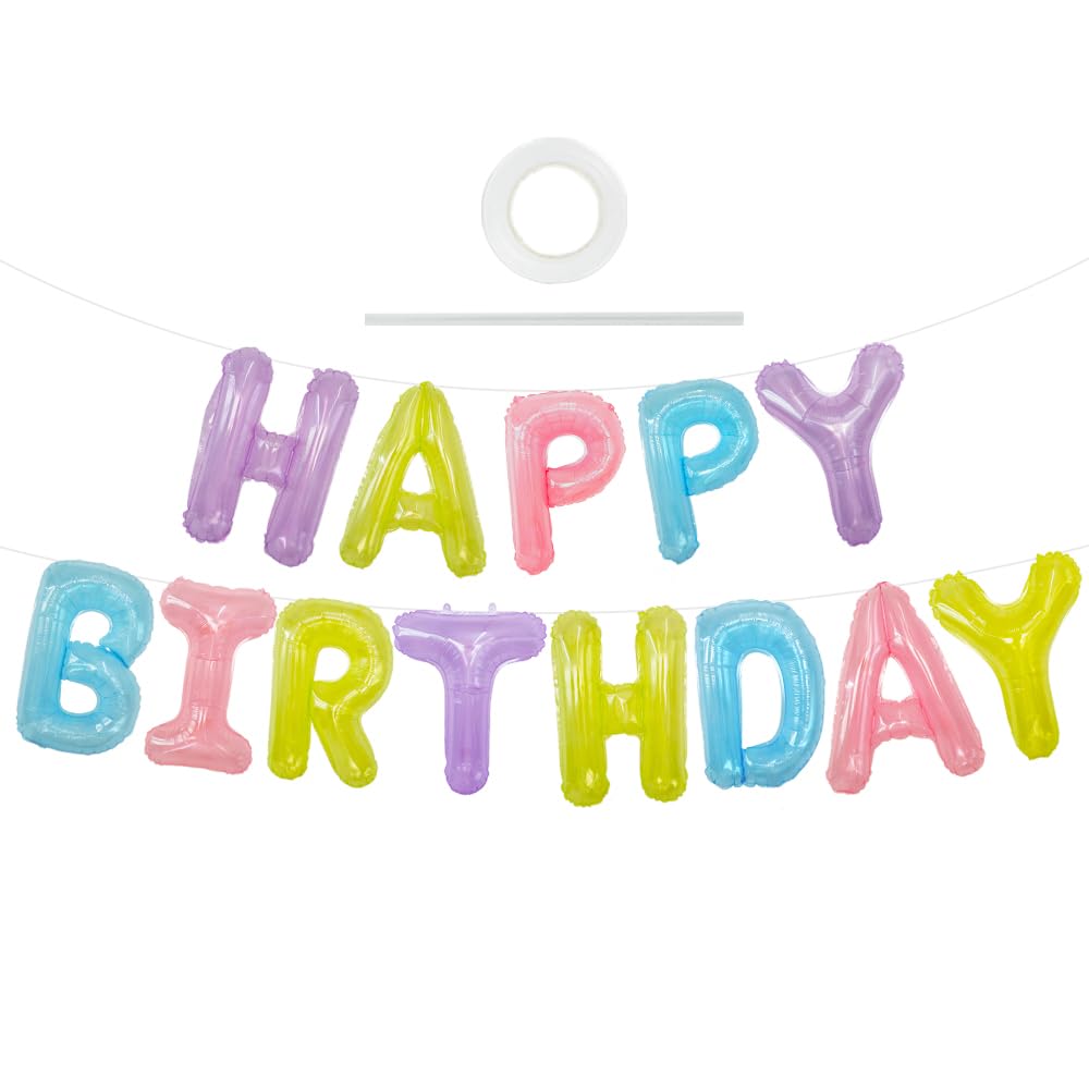 Toniful Happy Birthday Balloons Banner With Ribbon Straw,16 Inch Mylar Letters Birthday Sign Banner Balloon Bunting For Kids & A