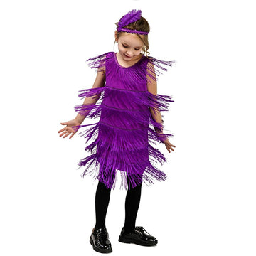 Abafip Girls 1920S Flapper Dress Fringe Tassel 20S Party Halloween Concert Festival Outfits Dark Purple 4-6 Years