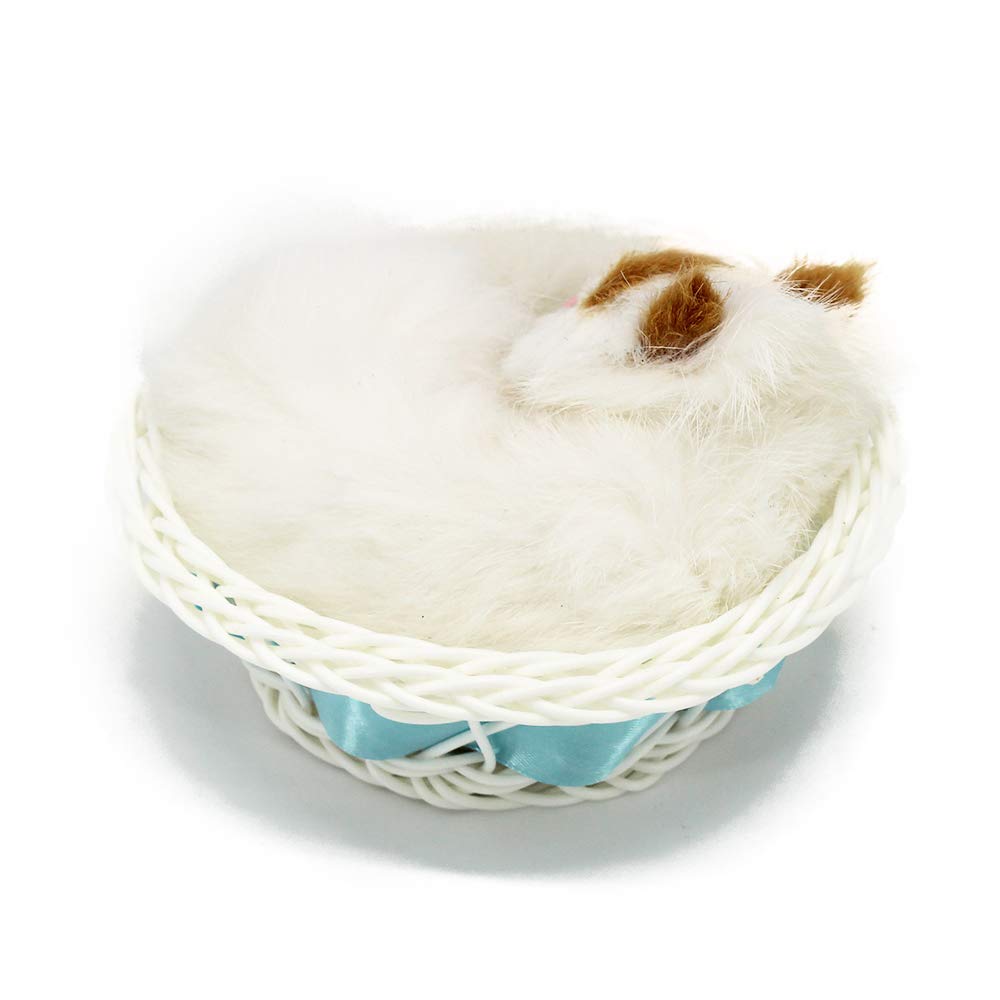 Coolayoung Sleeping Cat In Basket Doll Toy, Kitten In Basket With Meows Sounds Decor For Office Desk Hand Toy Gift For Kids Boys Girls