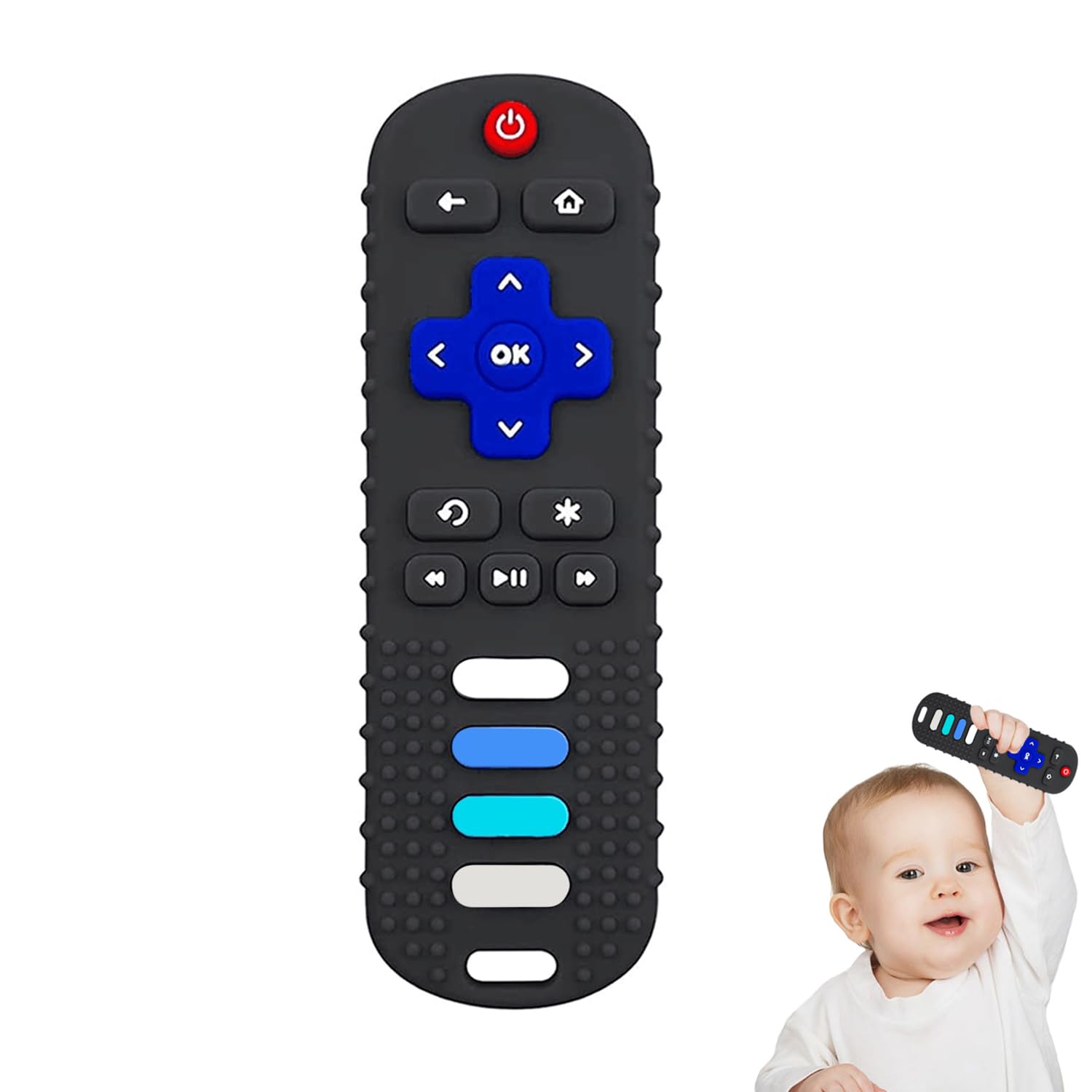 Yapromo Teething Toys For Baby 3-6-12 Months, Tv Remote Teether For 0-3 Months Infant, Bath Toys For Newborn Boys And Girls, Food Grade Sensory Toy