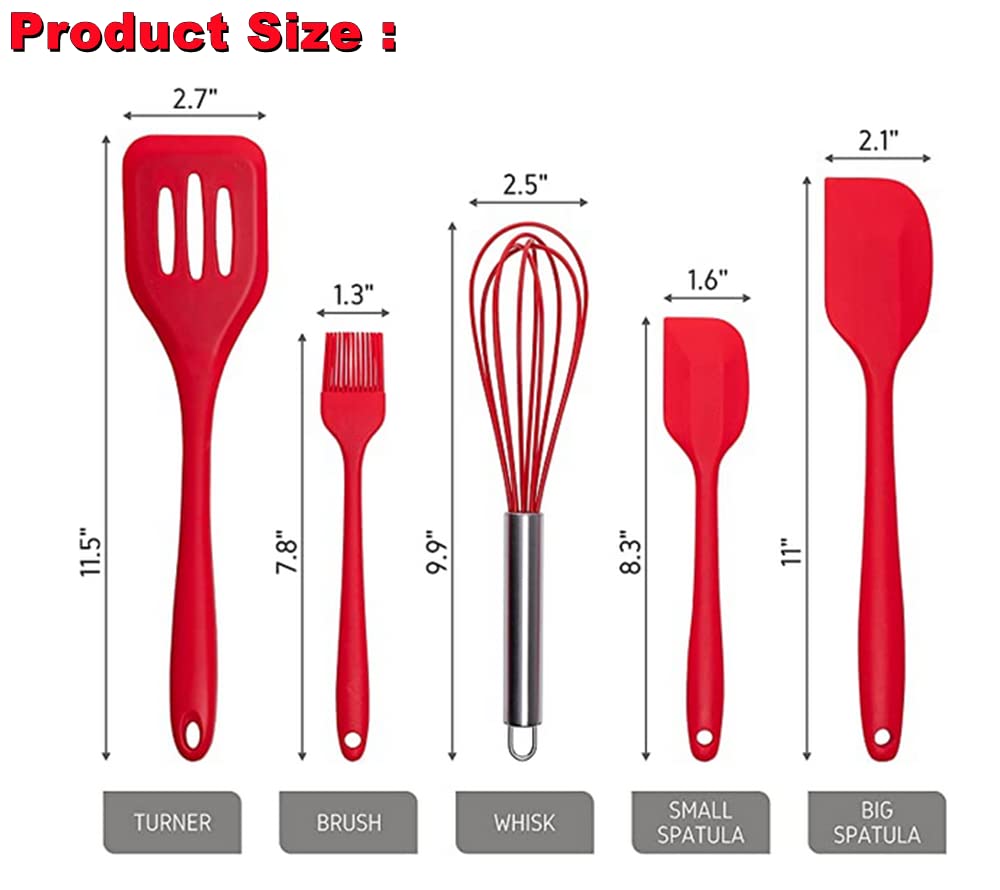 Kids Cooking Utensils Set - 5-Piece Kids Kitchen Tools - Safe Kids Baking Set - Food Grade Toddler Chef Supplies - Gender Neutral Silicone Cookware Kit With Spatula