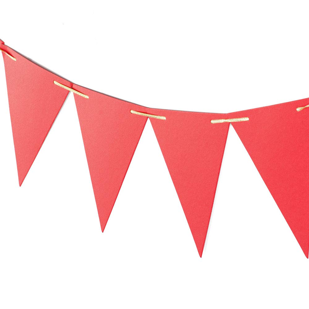 Zooyoo 20 Feet Red Glitter Pennant Banner, Paper Triangle Flags Bunting For Baby Birthday Party, Wedding Decor, Baby Shower, 30P