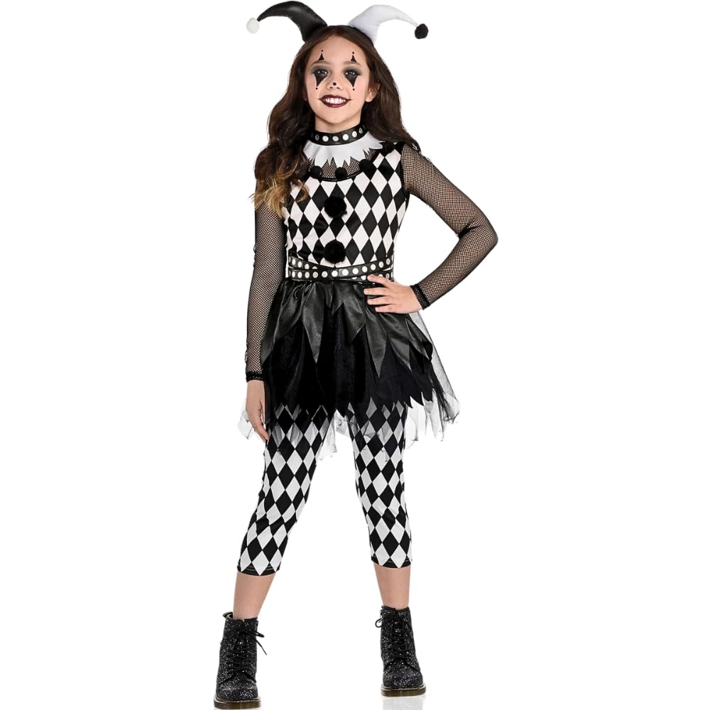 Amscan Party City Punky Jester Costume For Kids - Scary Halloween Costume With Printed Top, Leggings, & Headband For Girls & Boys - Costumes For Halloween, Birthday Parties & Themed Event