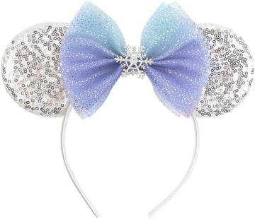 CLGIFT Princess Minnie Ears,Pick your color, Flower Minnie Ears, Floral minnie ears, Purple Sparkle Mouse Ears (Blue Frozen)