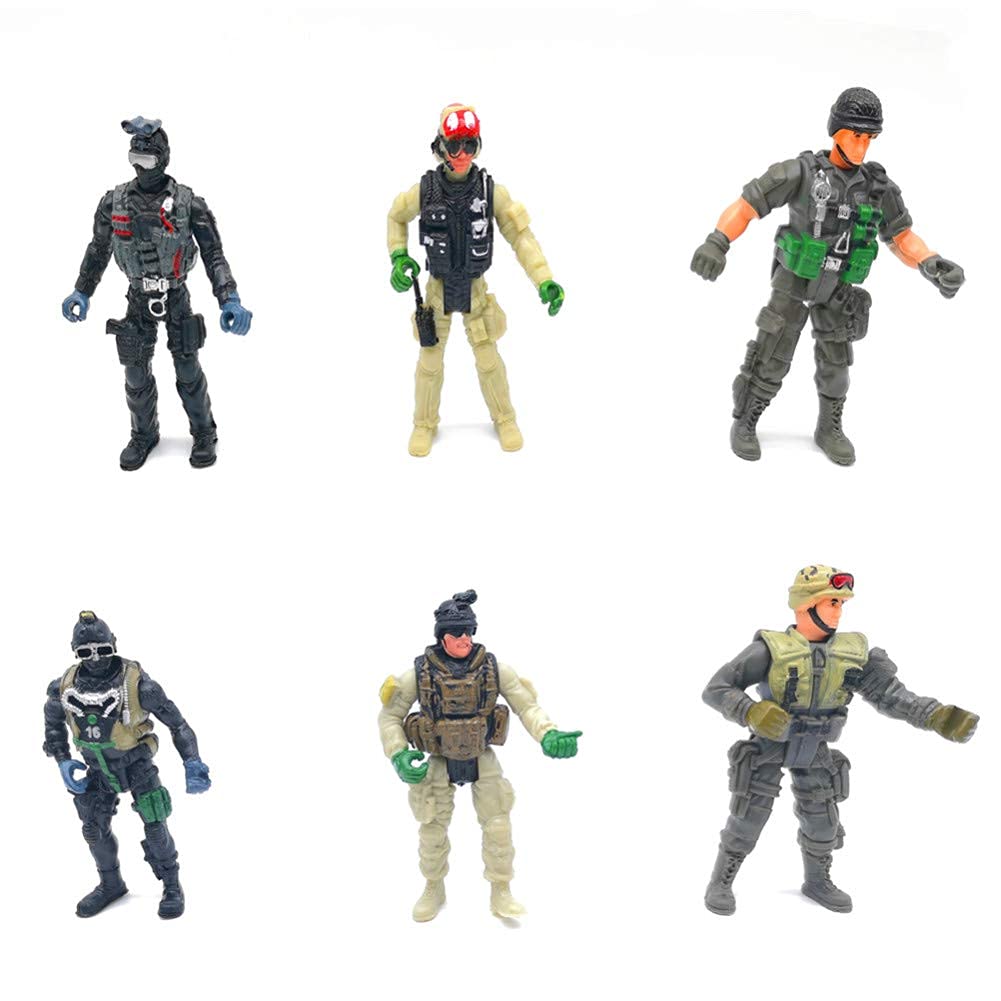 Qiandier 6 Pcs Military Team Action Soldiers Special Force Marine Recon Figure advanced Force Army