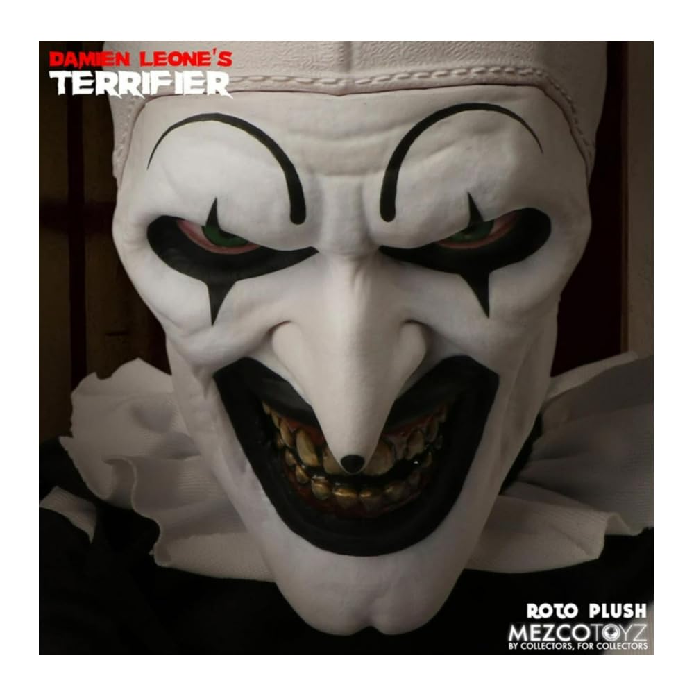 Mezco Terrifier Art The Clown Roto Plush 18-Inch Soft Doll In Clown Costume With Pom-Pom And Ruffle Detailing