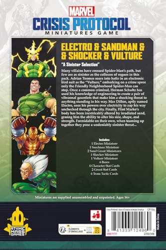 Marvel: Crisis Protocol Electro & Sandman & Shocker & Vulture CHARACTER PACK - Sinister Villains Unleashed! Tabletop Superhero Game  Ages 14+  2 Players  90 Min Playtime  Made by Atomic Mass Games
