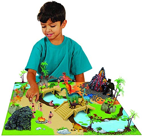 Imagination Generation Prehistoric Playset - 100 Pieces Mini Dino Figures, Educational Booklet, Play Mat & Storage - TCFG-002