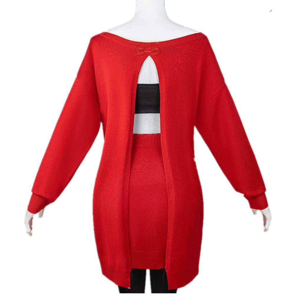 COLSA Anime Cosplay Costume Red Sweater Uniform Set, XL, Polyester, Yor with Earrings