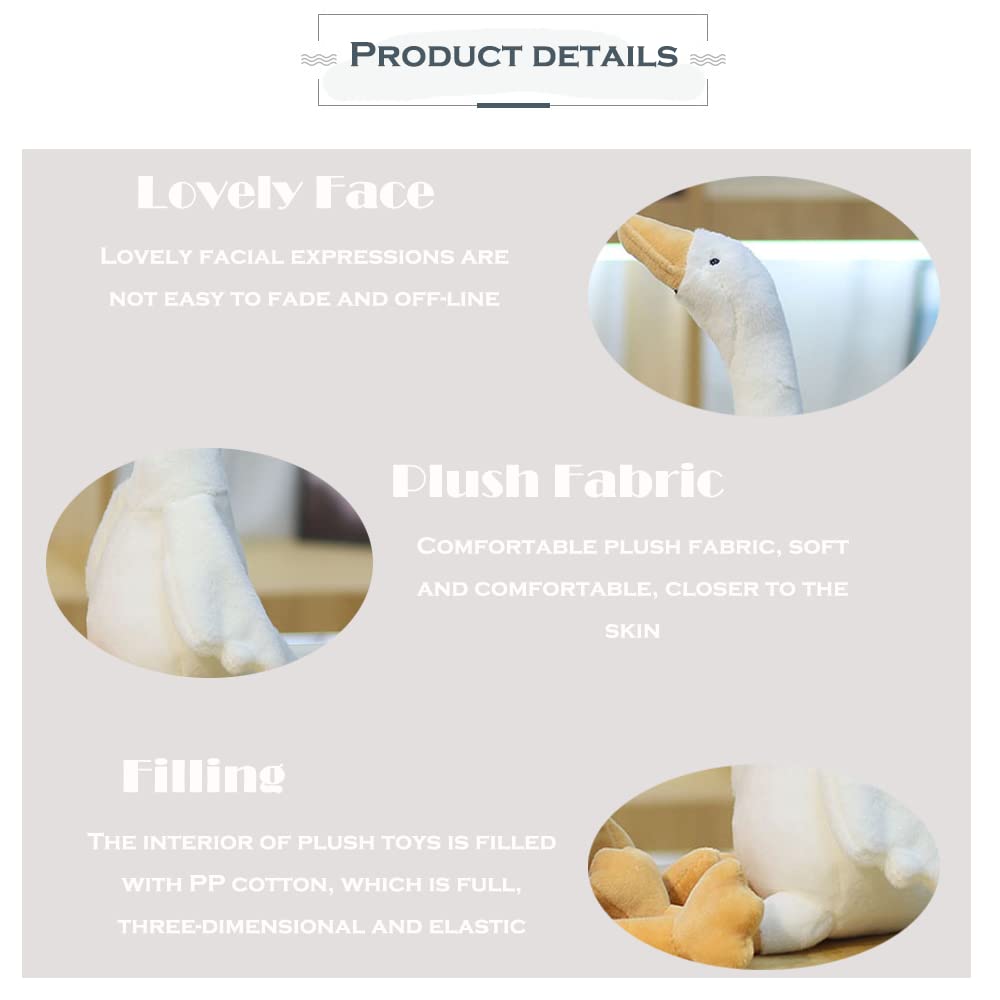 ZXMBEDDINGS Goose Plush Toy - 19.7" White Cotton Stuffed Animal with Long Neck for Christmas Decor