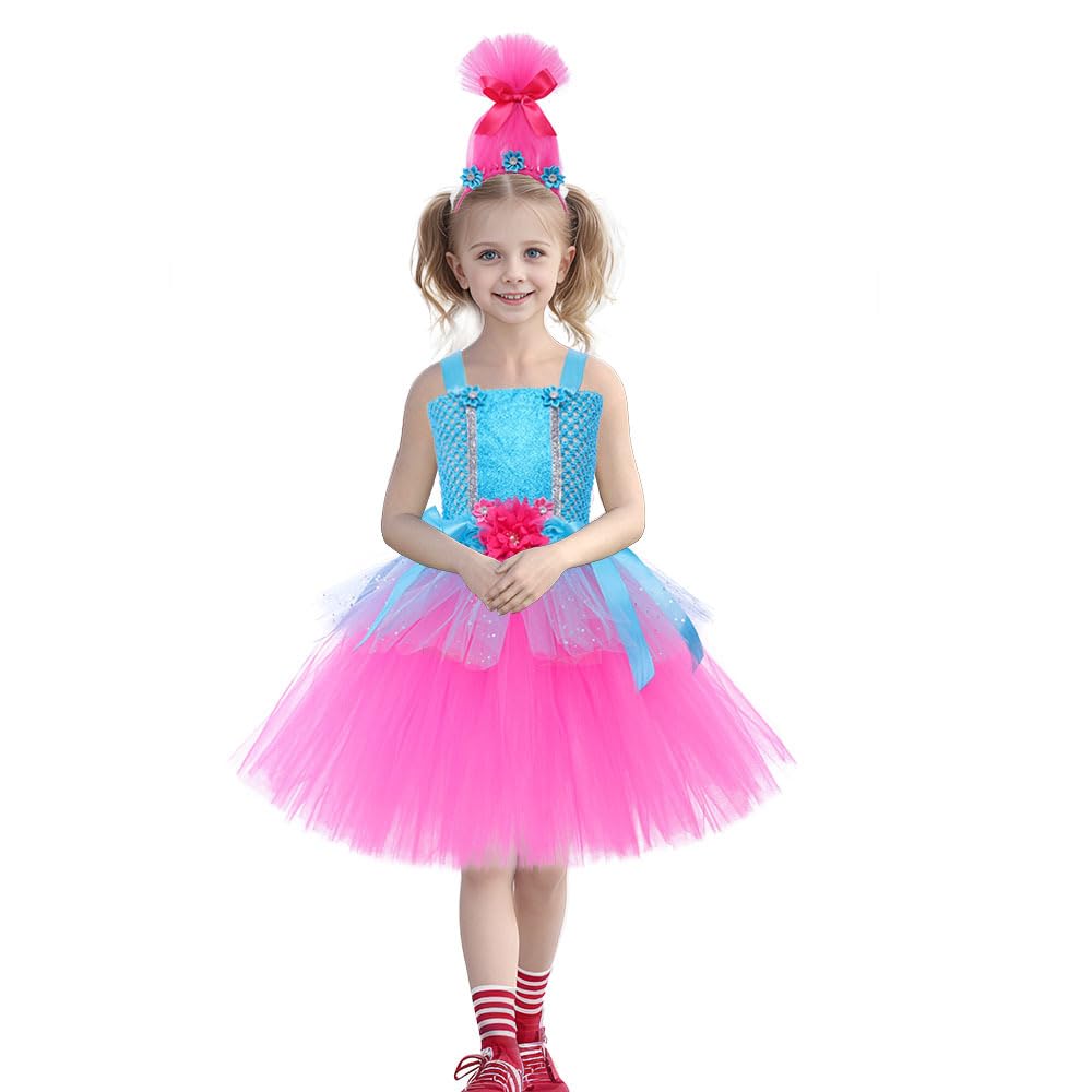 Xxtxyb Girls Poppy Princess Costume Birthday Party Dress Halloween Cosplay Outfits(7-8 Years,Blue)