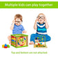 TOYVENTIVE Wooden Activity Cube - Montessori Sensory Toy for 1-2 Year Olds, Blue Table-Top Size, Perfect Birthday Gift with Bonus First Words Book