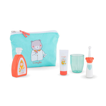 Corolle Baby Doll Care Pouch and Accessories Set - Includes Storage Bag, Drinking Cup, Pretend Electric Toothbrush, Toothpaste a