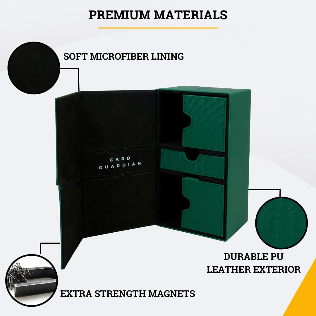 Card Guardian - Premium Double Deck Box (Green) For 200+ Cards Trading Card Games Tcg Perfect For Magic The Gathering (Mtg), Commander Deck, Yugioh Deck Box, Sports Card Storage Boxes