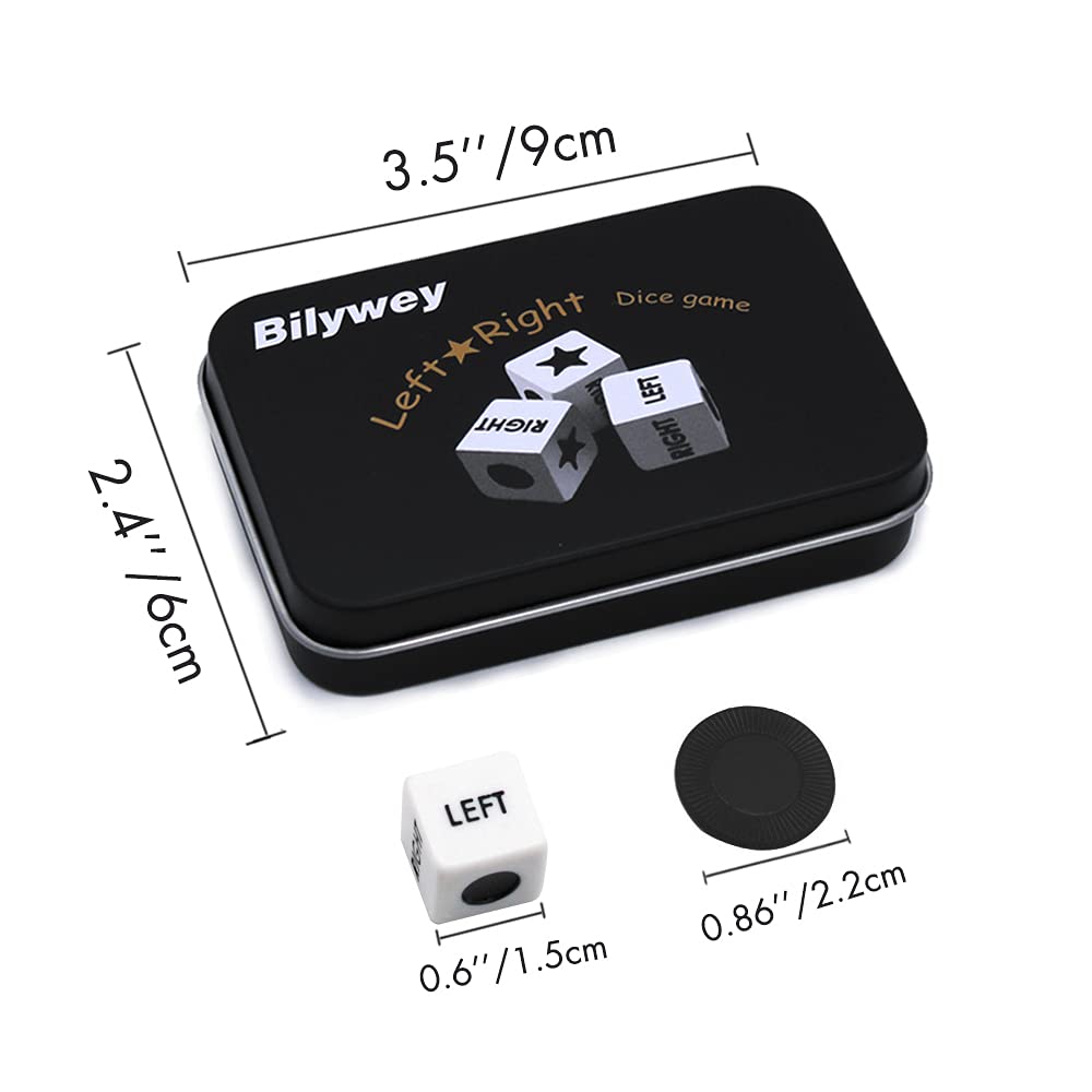 Bilywey Left Right Center Dice Game Set With 3 Dices + 36 Black Chips (Black)