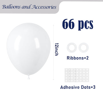 Voircoloria White Balloons, 66Pack 12Inch White Pearl Latex Party Balloons For Wedding, Birthday, Graduation, Bridal Shower, Bab