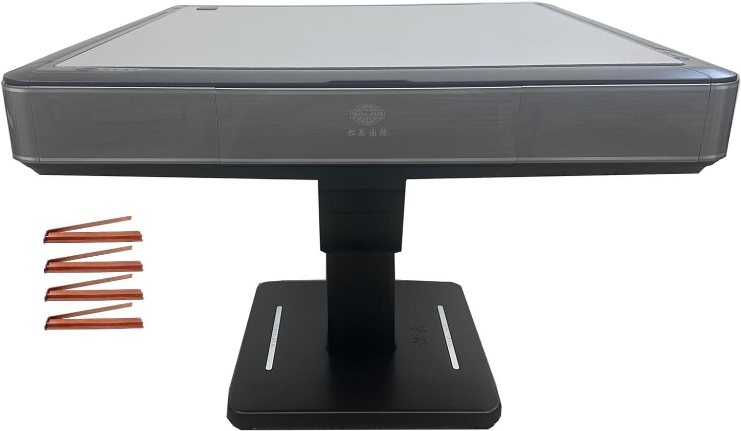 Gray Ultra-Thin Folding Automatic Mahjong Table 40Mm American Mahjong Numbered Tiles Foldable Style + 4 Racks+ Hard Tabletop Cov