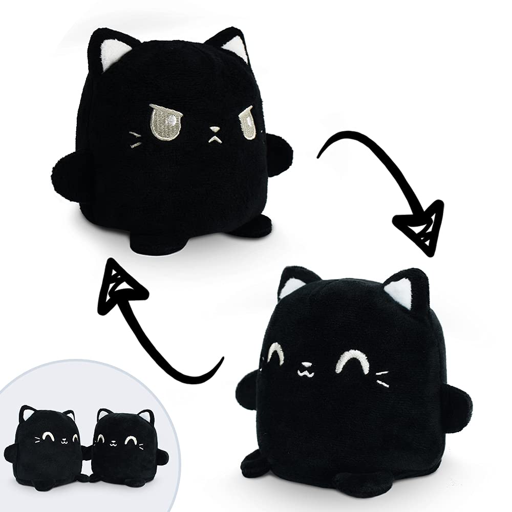 TeeTurtle - Plushmates - Magnetic Reversible Plushies that hold hands when happy - Black Cat - Huggable and Soft Sensory Fidget