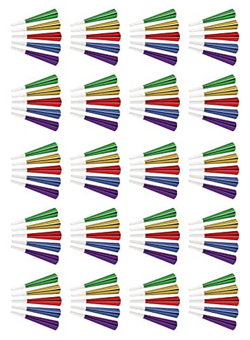 Beistle 100 Piece Happy New Year   S Eve Party Favors Horns Birthday Noise Makers, 9''