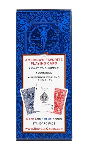 Bicycle Standard Playing Cards, Poker Size, 12 Pack - Red and Blue, Perfect for Game Nights and Events