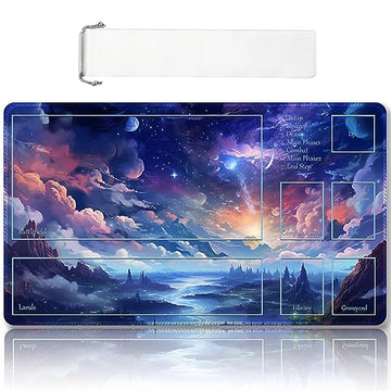 enhanced Stitched MTG Playmat with Zones and Non-Slip Rubber Backing - TCG Play Mat for MTG and Other Card Games - Colorful Design with Vintage Look and Feel (DKT (68) Zones)