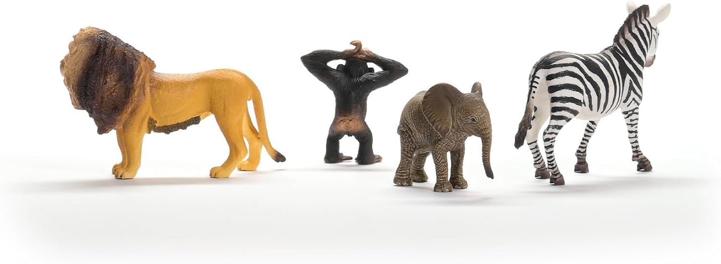 Schleich Wild Life Africa Starter Set - 4-Piece Wildlife Animal Set For Ages 3+, Featuring, Zebra, Elephant Calf, Lion, Chimpanz