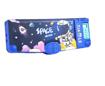 Toyhart Spaceman Multi-Function Pencil Box For Kids | Magnetic Double-Sided Stationery Case With Calculator, Scissors, Sharpener