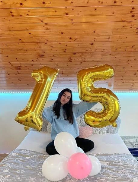 Gold 40 Inch Large Number 5 Birthday Balloon, Five 5Th 15 25 35 50 55 Birthday Celebration Decorations, Foil 5 Mylar Helium Numb