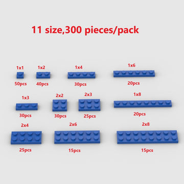 300 Piece Blue Building Plate Bulk Assortment Pack, Blue Small Base Plate Accessories for Building with 12 Size, Compatible with