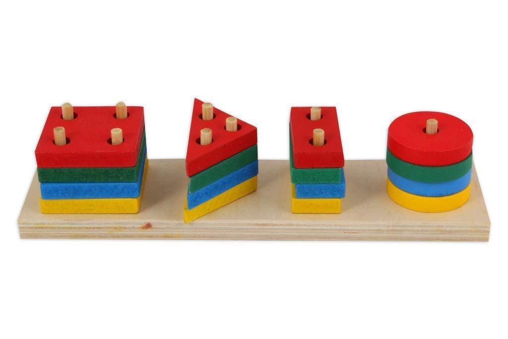 Shoro Wooden Intellectual Geometric Shape Matching Four Column Blocks Educational & Learning Toys, Wooden Geometric Shape Sorter
